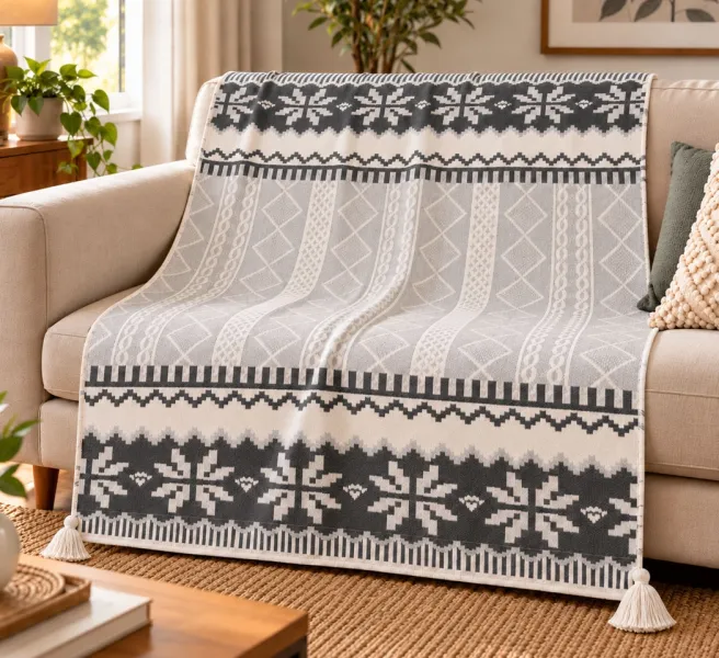 Grey Cotton Polyester Throw Blanket with Tassel – 50 × 60 Inches Throw